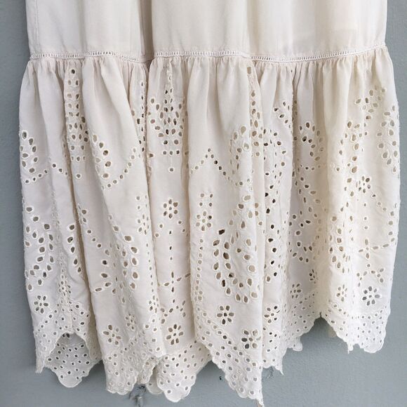 Ulla Johnson Silk Dress Women 2 Beige Eyelet Lace Midi Romantic Feminine Fairy - Picture 9 of 15